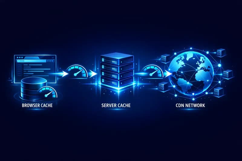 Ilustrație conceptuală a unui sistem de cache pentru site-uri web moderne