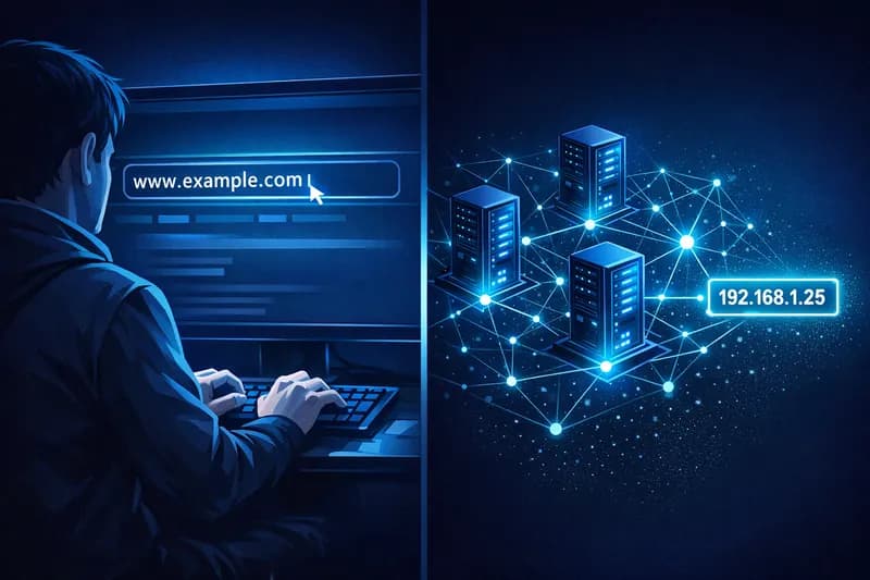 Ilustrație conceptuală despre adrese IP și DNS pentru proprietari de afaceri mici