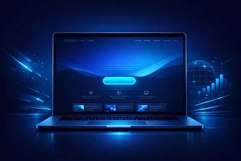 Pagină de landing modernă afișată pe un laptop, optimizată pentru conversii