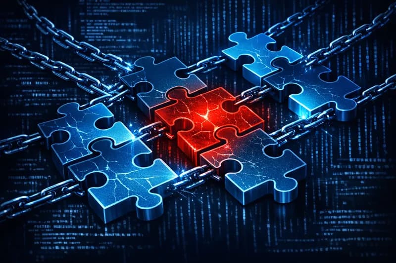 Compromised software supply chain – a broken lock over a background of source code