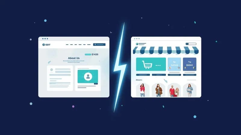 Comparație vizuală între un site de prezentare și un magazin online — ghid pentru antreprenori